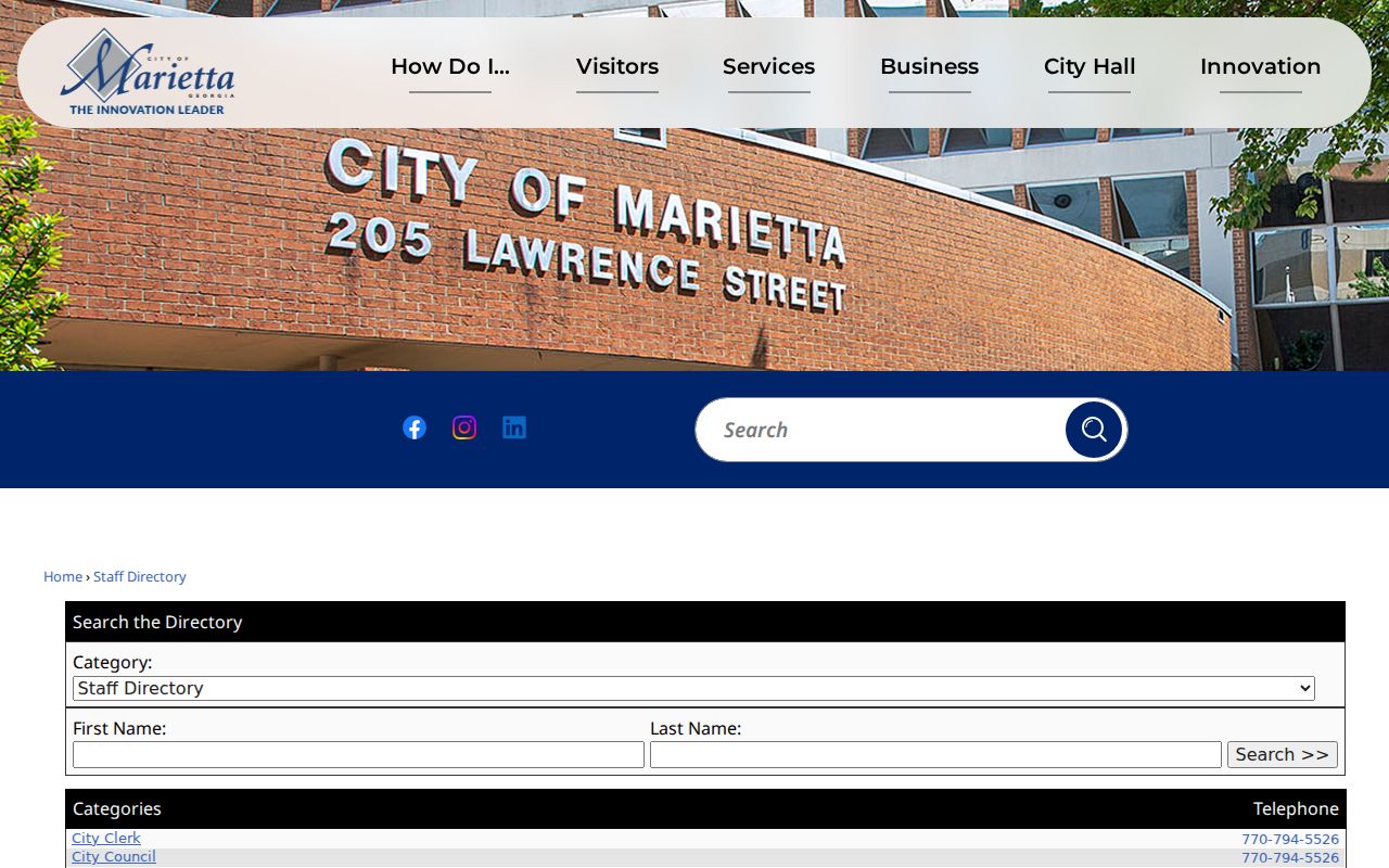 Marietta people directories city staff category and name search