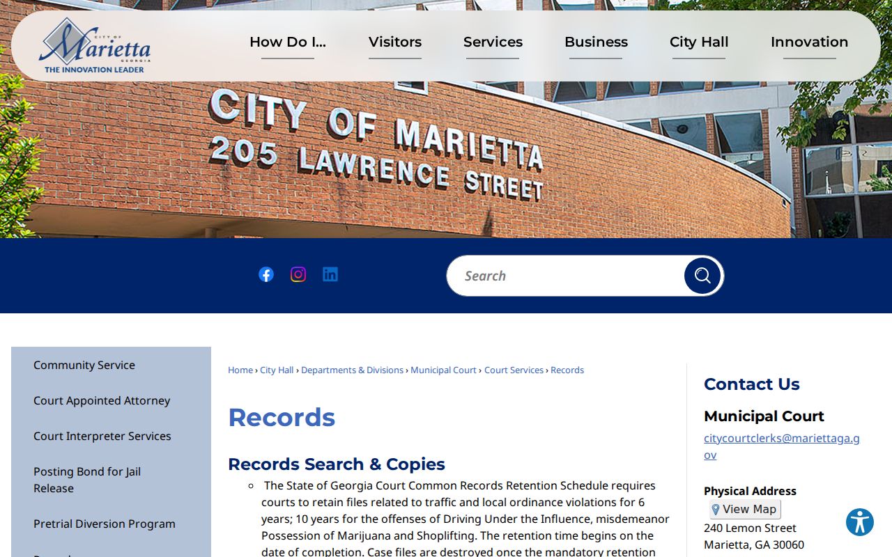 Marietta public records request route for Municipal Court